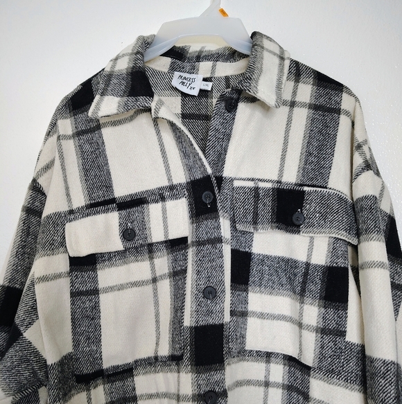 Princess Polly Monochrome Plaid Shirt Knit Jacket Flat Pockets Overcoat Sz  L/XL - Picture 8 of 14